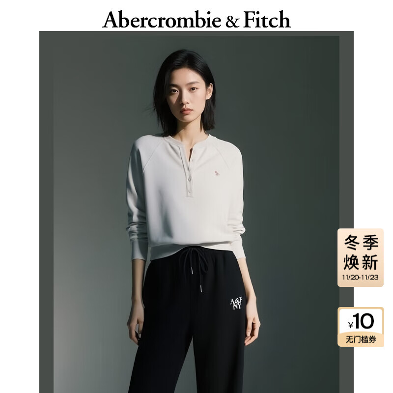 Abercrombie &amp; Fitch小麋鹿图案女装25秋冬美式复古百搭保暖抓绒亨利领卫衣152-5421 白色 M (165/96A)