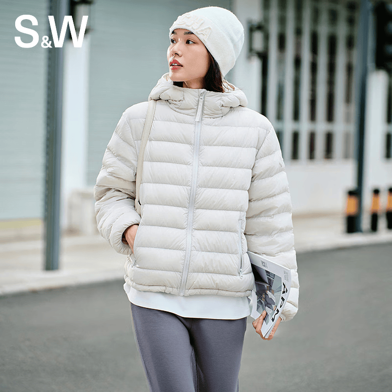 S&amp;WSW速惟排骨羽绒服女士2025新款冬季轻薄连帽宽松短款外套保暖内胆 亚麻灰 L