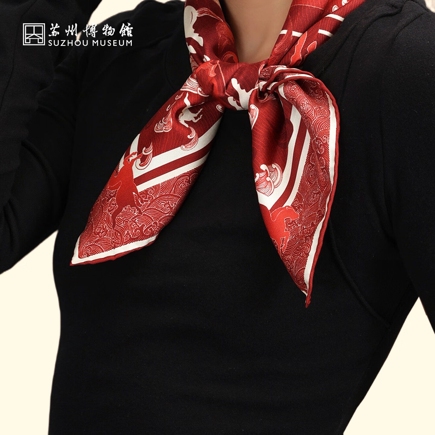 苏州博物馆马跃新程方巾马年新品丝巾博物馆真丝围脖礼盒送礼女士生日礼物 马跃新程方巾 65*65cm/配拎袋