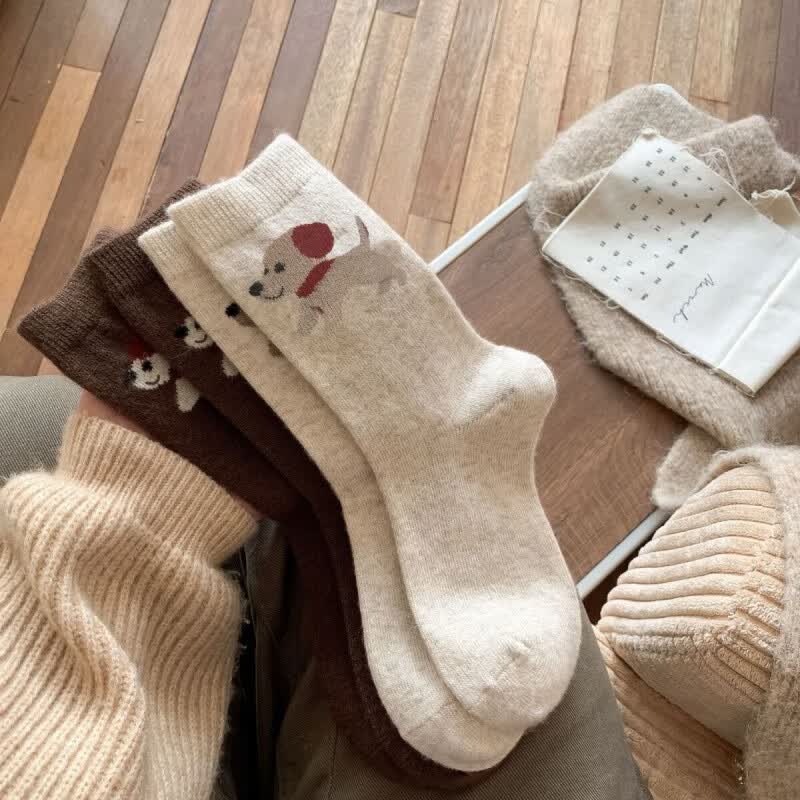 毛绒小狗袜中筒袜 五双装