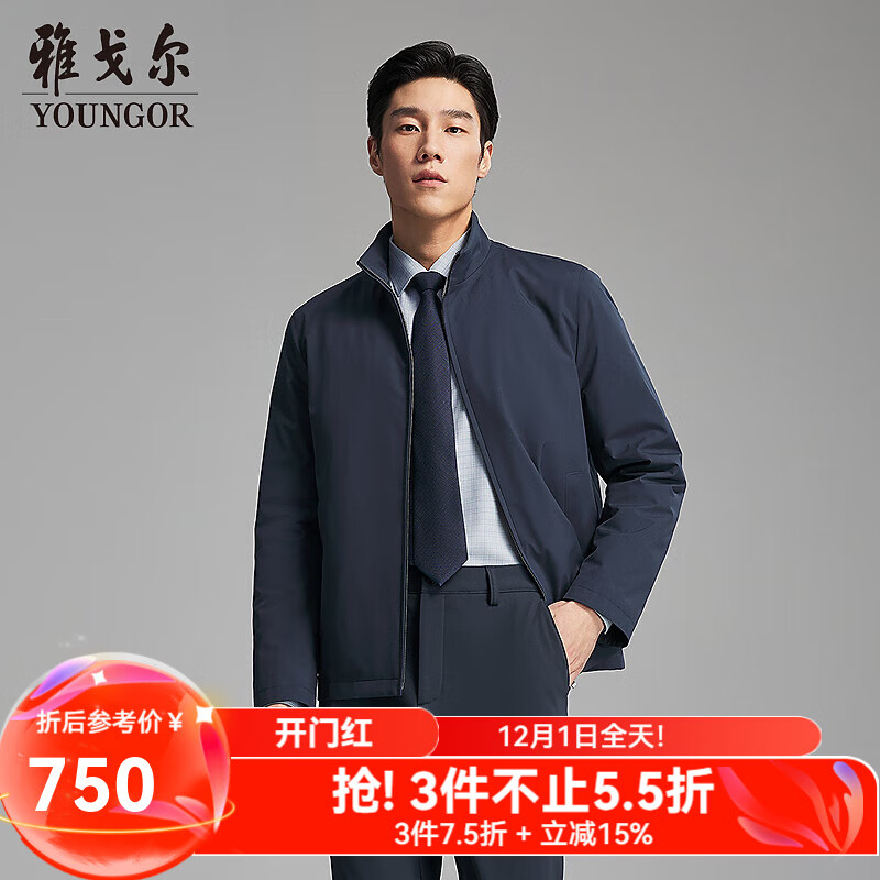 雅戈尔（YOUNGOR）羽绒服男士立领商务款品质面料鹅绒充绒羽绒服温暖舒适2025新品 灰蓝VSYW419869HLA XL 180/100A （推荐150-160斤）