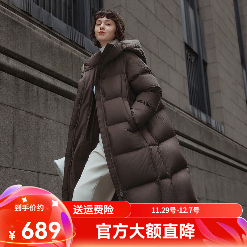 坦博尔【高充绒】羽绒服女小个子长款百搭保暖加厚连帽面包服TBF530836Z 大象咖啡 M 165/88A