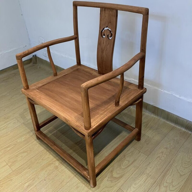 老榆木椅子靠背椅中式椅子圈椅茶桌主椅中古风实木椅子办公餐桌椅 海棠主椅