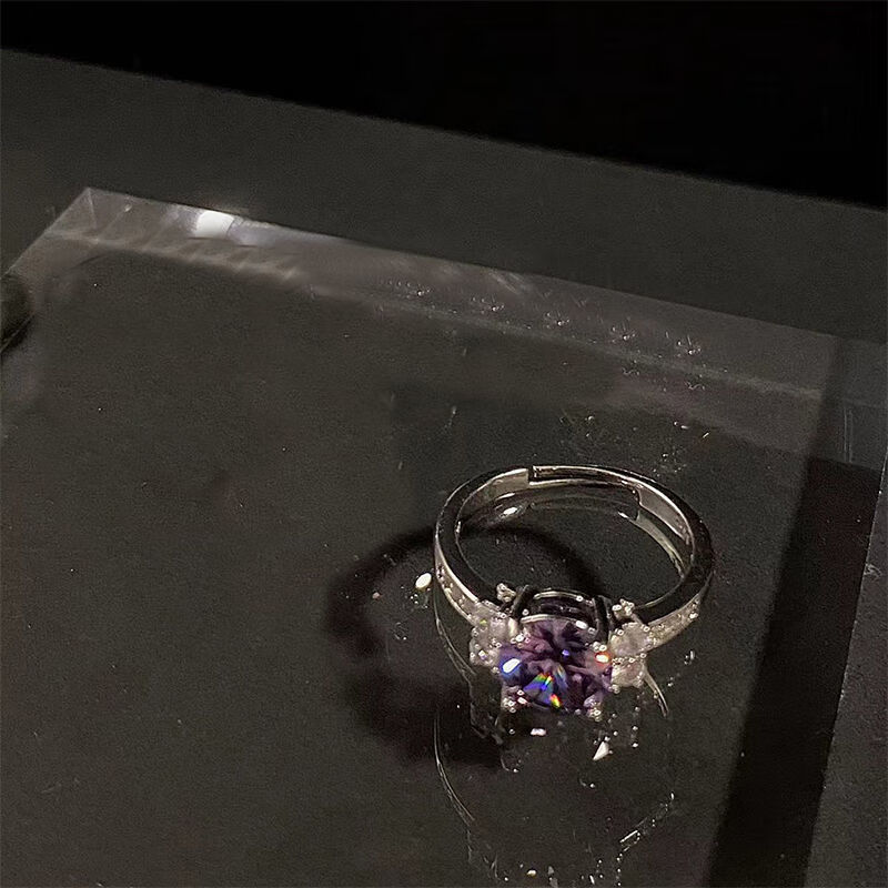 棉尾兔甜酷紫银色超闪辣妹开口可调节戒指指环女 紫色戒指