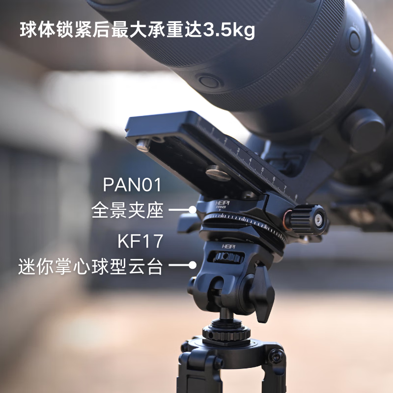 黑琵HEIPI迷你掌心球型云台KF17监视器支架蜗牛云台单反相机微单配件三脚架配件 KF17迷你云台+全景夹座+大力夹C100（全银）