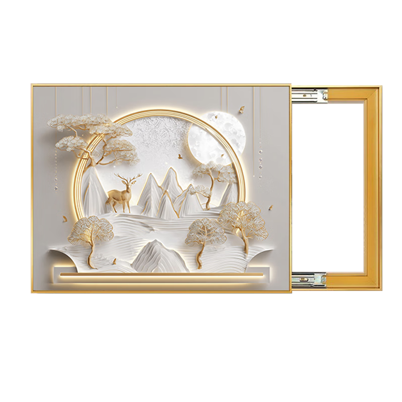 墨派（Mopai）現(xiàn)代簡約電表箱裝飾畫奶油風(fēng)餐廳電閘盒弱電源遮擋多媒體盒掛畫 10杏祥如意 45*35cm(遮蓋電表箱35長x25高) 向右推拉