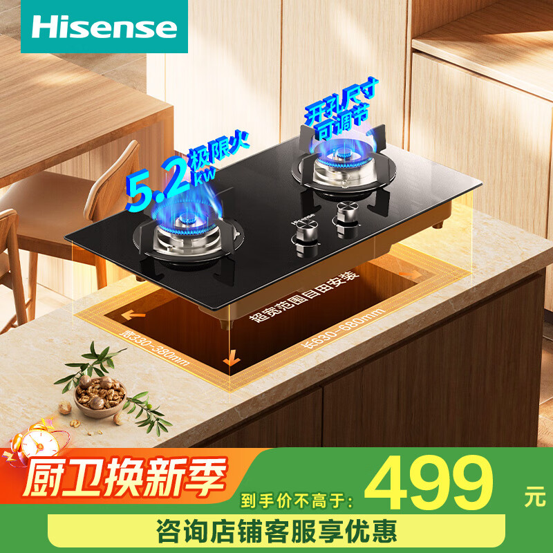 海信（Hisense）天然气燃气灶 家用嵌入式 台嵌两用 双灶台打火灶具 5.2kW底座可调节全进风 免费安装 JZT-DB31Pro 天然气