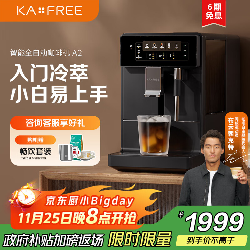 咖啡自由（KAxFREE）【政府补贴】冷萃咖啡机全自动意式家用全自动咖啡机研磨一体 蒸汽打奶泡 A2 墨黑