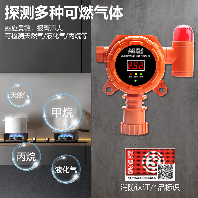 立可安燃气报警器商用餐饮煤气泄漏液化气丙烷工业可燃气报警自动切断阀 小型餐饮燃气报警器【甲烷/丙烷】
