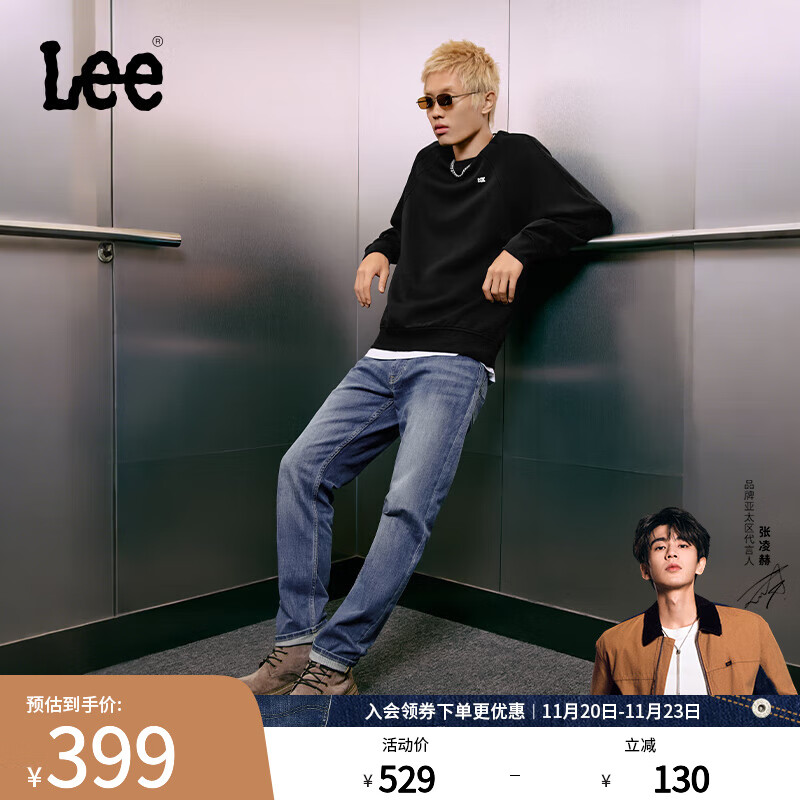 Lee【张凌赫代言】726舒适直筒丹宁复古水洗蓝色男牛仔裤休闲潮流 中浅蓝 32 (140-150斤可选)