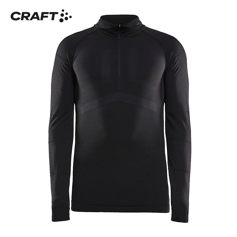CRAFT绿标运动户外滑雪跑步骑行透气速干弹力高领拉链长袖T恤打底衫男 黑色 S