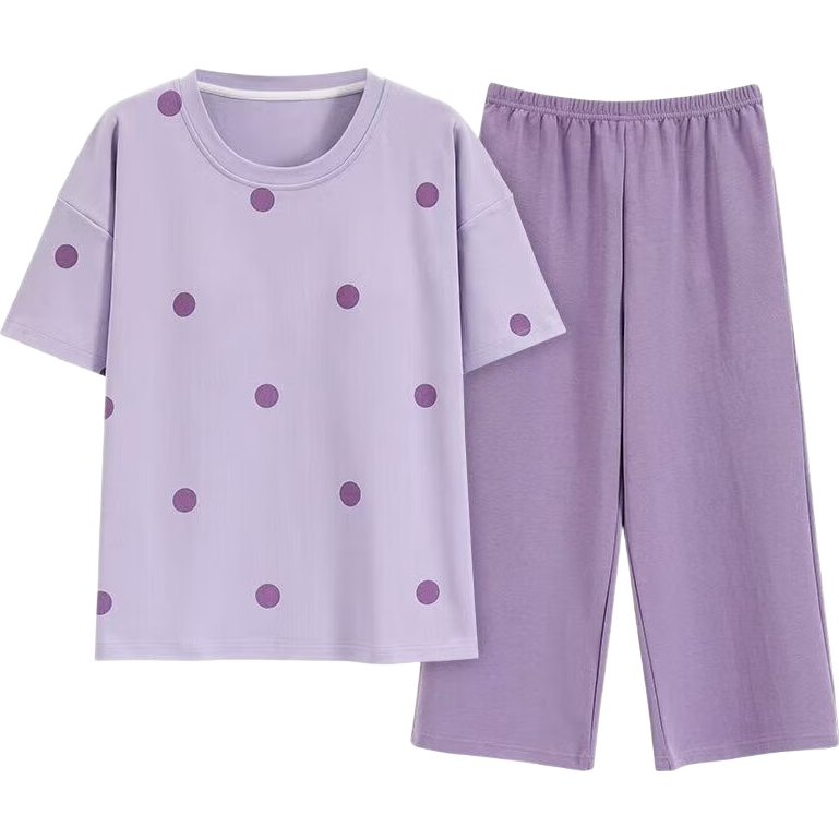 睡衣女款夏天2025年新款夏季棉短袖春秋夏款女士家居服两件套装 富贵7704 无带胸垫款 XL XXL 131-145斤