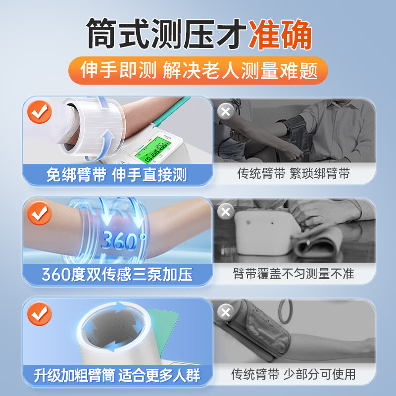 迈克凯尔【医院同款】臂筒式家用电子血压计测量仪器医用级高精准专6C102 顶配充电款【充电续航120天+插电两用+加粗臂筒】 1.2kg/台