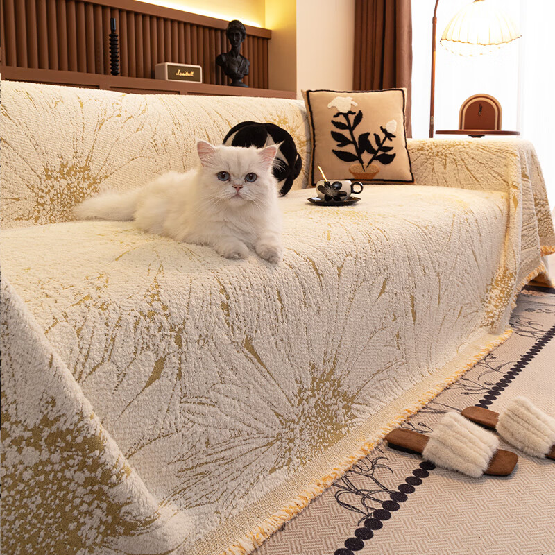 金拾美月秋冬加厚毛绒沙发盖布巾四季通用坐垫毯一整张全盖防猫抓沙发套罩 向阳花开-黄色(升级加厚60%) 180cm*130cm (适用于单人位/脚踏)