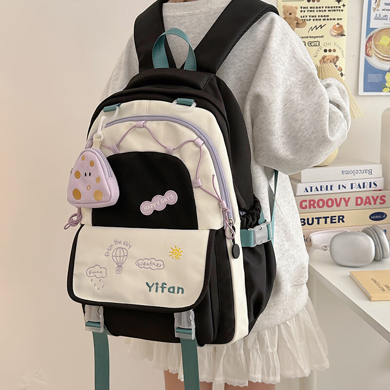 CLBD书包女大学生高颜值ins韩版可爱双肩包大容量初高中生新款背包 黄色