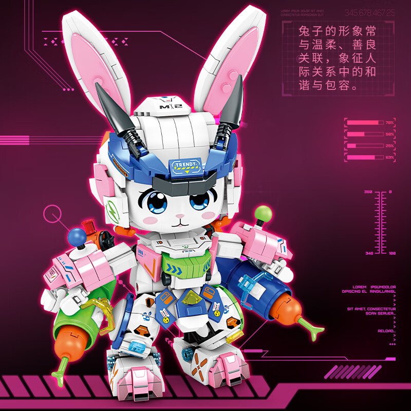 创玩世代TOPTOYSGO小颗粒积木儿童玩具国潮机甲十二生肖幻变灵驹组装模型男孩日礼物 8813圣光灵兔560颗粒