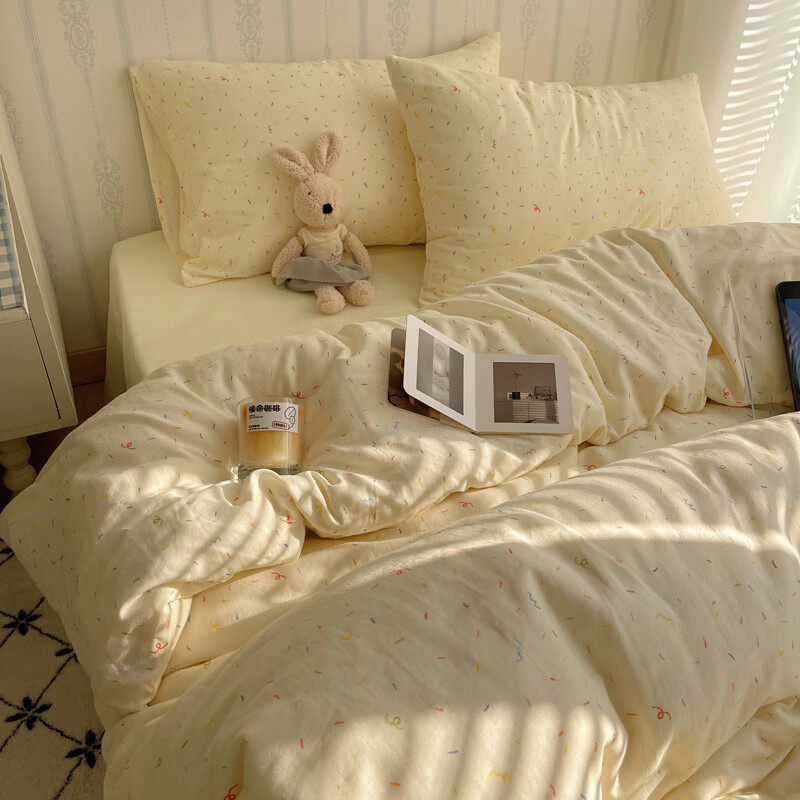 浪莎（LangSha）水洗棉被套单件150x200x230cm非全棉纯棉被罩学生宿舍单人三件套 芝士碎 单被套 150cm*200cm