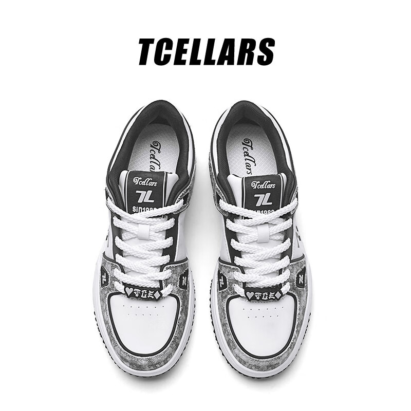 Tcellars板鞋男鞋2025冬季新款轻奢涂鸦潮鞋低帮厚底复古百搭休闲鞋子男款 熊猫黑（Tpai） 42