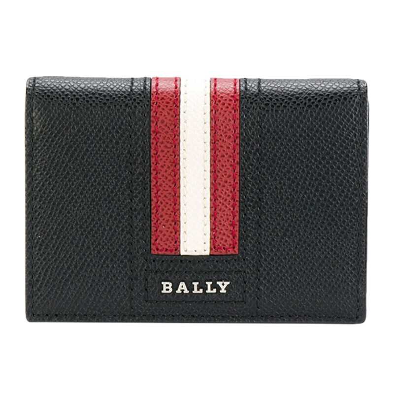 bally 巴利男包 时尚牛皮饰撞色条纹两折卡包 黑色6218085