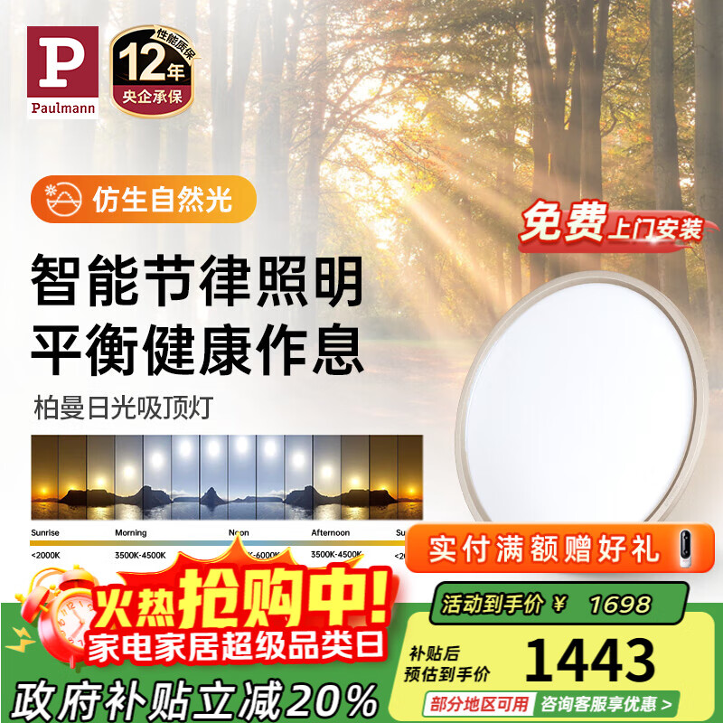 Paulmann P德国柏曼日光3.0卧室护眼吸顶灯儿童LED全光谱灯具 柏曼节律智能
