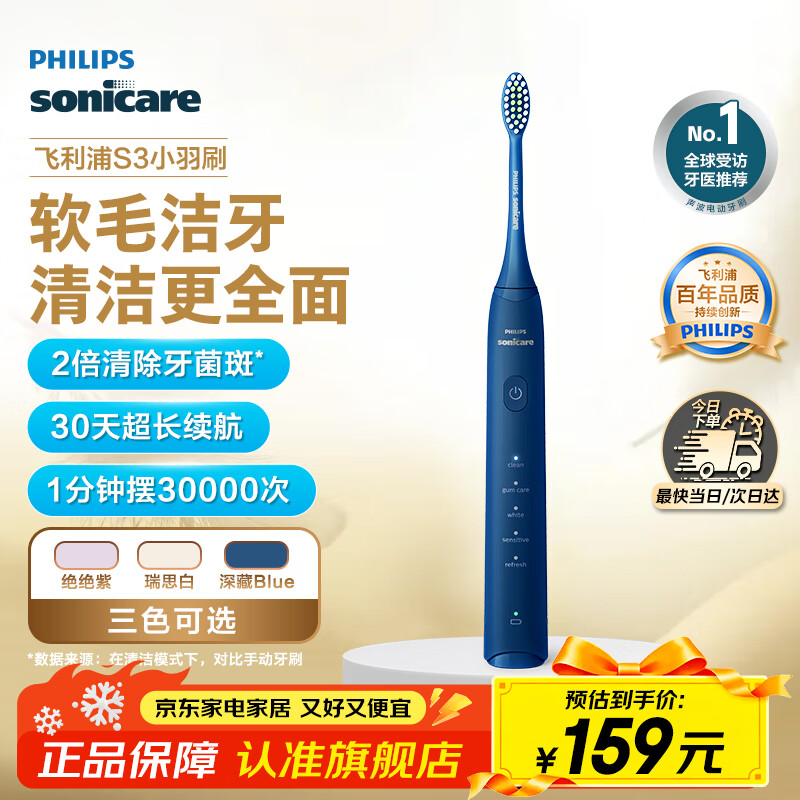 飞利浦（PHILIPS）电动牙刷 S3全新升级5效宝藏刷 专业清洁护牙 情侣礼赠男士生日礼物 【深海蓝】HX2471/01