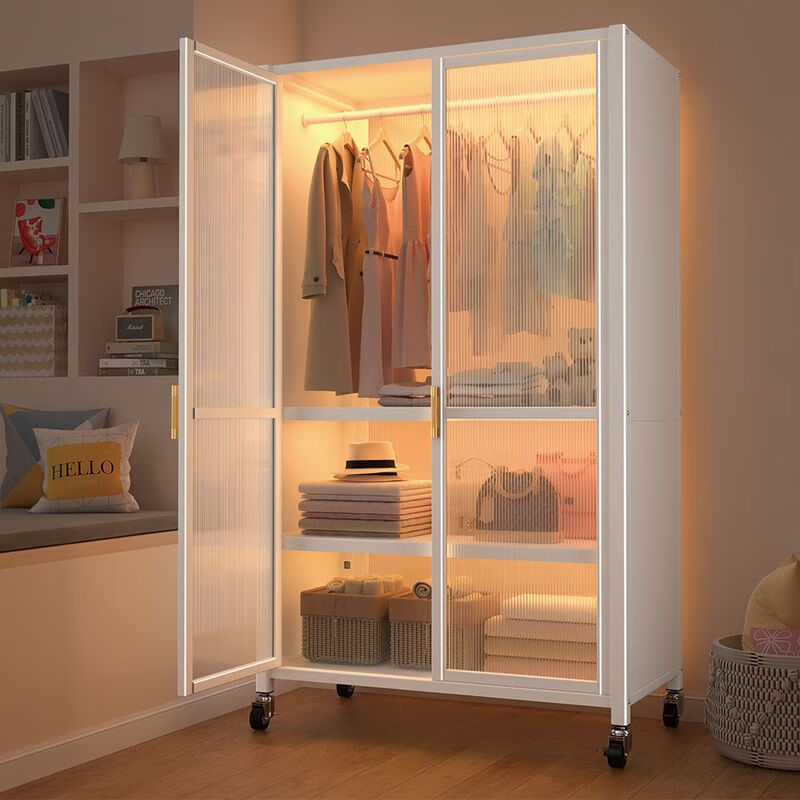 欣慕雅铁艺衣柜家用卧室简易组装出租房用宝宝小衣橱结实储物收纳柜 白-双门长82宽42高173cm