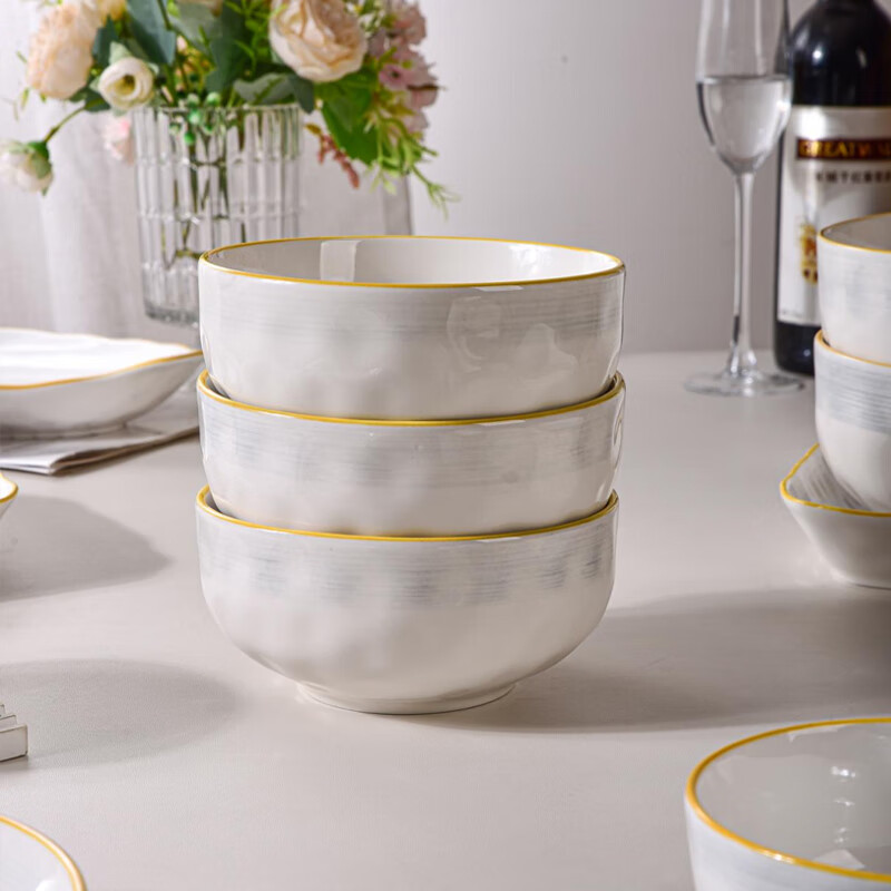 想迦月如烟系列陶瓷餐具2025新款高颜值餐具陶瓷碗盘釉下彩乔迁送礼 8人食32件套装【月如烟】