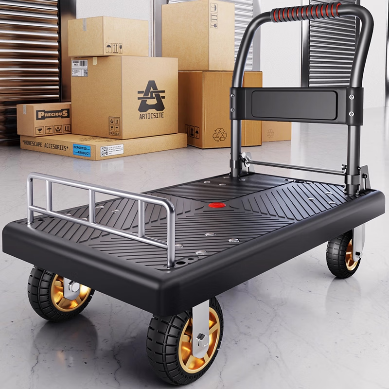 衣炫小推车拉货手推车手拉车便携搬运轻便拖车折叠平板车取快递小拉车 【60*40黑色】3寸微静音轮