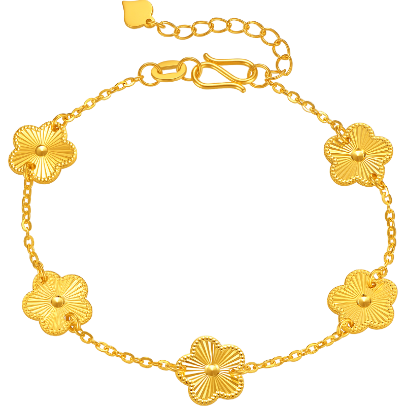 中國珠寶足金手鏈女五花四葉草黃金情侶手鏈送女友老婆情人節生日禮物計價(jià) 四葉草手鏈約5克多退少補