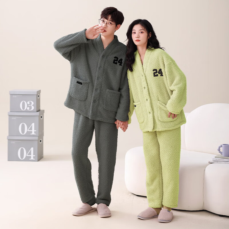 芬腾可安（FENTENGCARE）【M】软绵绵半边绒情侣睡衣冬季睡袍套装柔软休闲感外穿家居服 61008 XXXL
