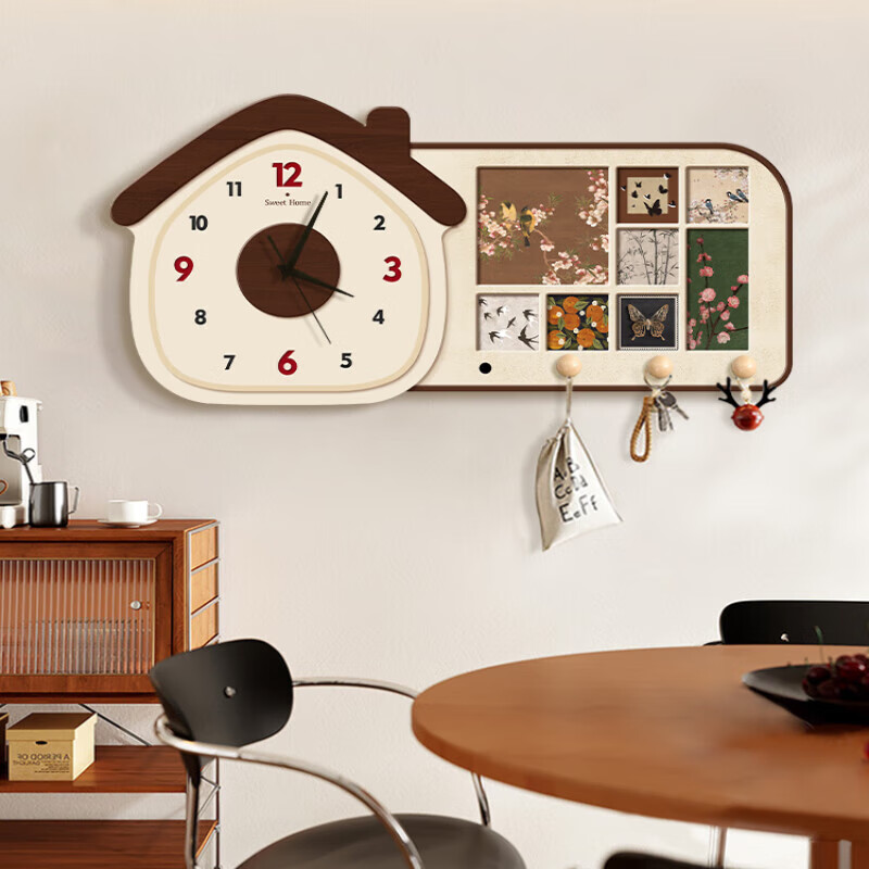 立始2025新款洞洞板收纳门后挂钩静音挂钟装饰画感衣帽架挂表时钟 复古格调 小号 【洞洞板置物架+钟表】