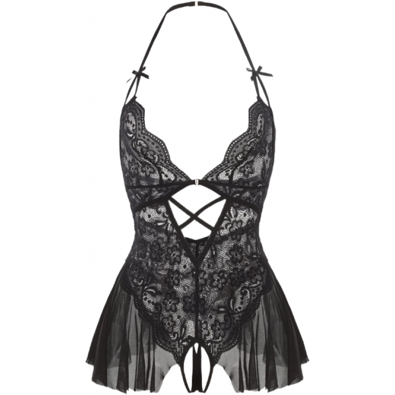 黛覽性感露背吊帶睡裙透明網(wǎng)紗火辣開檔修身連體衣睡衣套裝 黑色 M 建議80-110斤 保密發(fā)貨