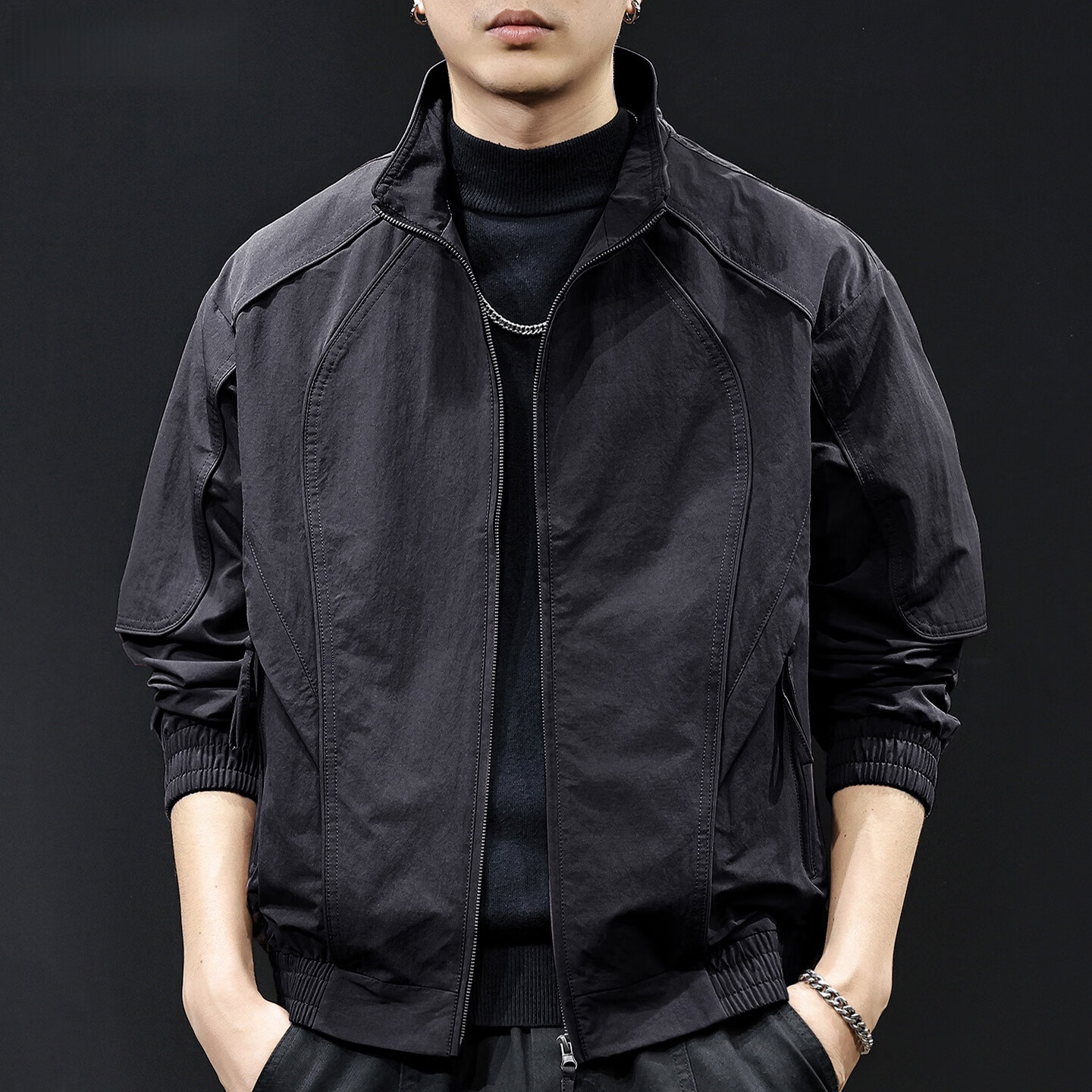 古先森美式复古休闲外套男士2026春秋款潮牌宽松大码衣服男装冲锋夹克男 黑色 XL 【体重140-160斤】