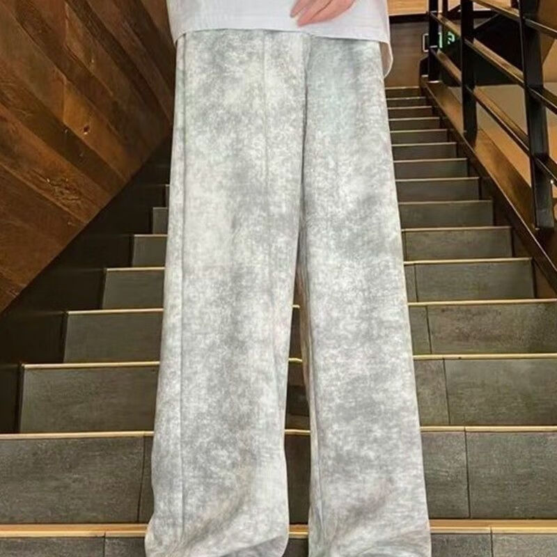 东馨鸟扎染休闲新款休闲裤美式春秋复古薄款宽松长裤直筒潮流脏脏裤裤子 黑色 5XL[建议200-220斤] 均码