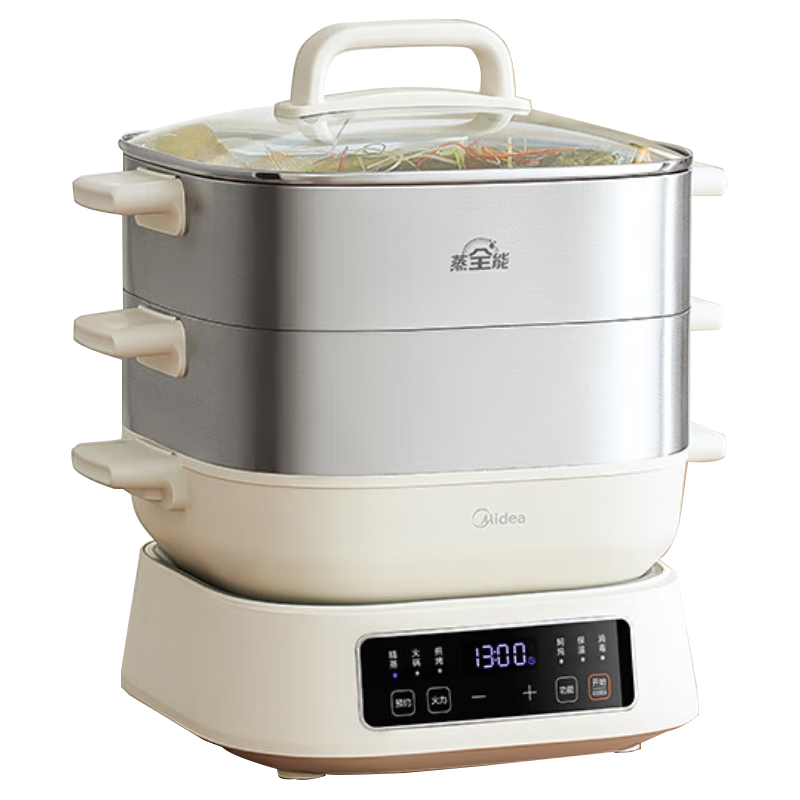 美的（Midea）多功能可拆洗电蒸锅电火锅电炒锅 炖蒸煮涮炒煎一体 不锈钢 三层大容量 分体式猛火电锅ZGC282802