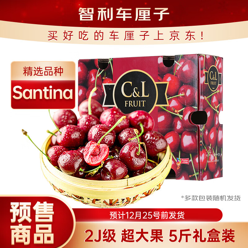 京鲜生 智利进口Santina车厘子2J级 5斤礼盒装 果径约28-30mm 水果礼盒