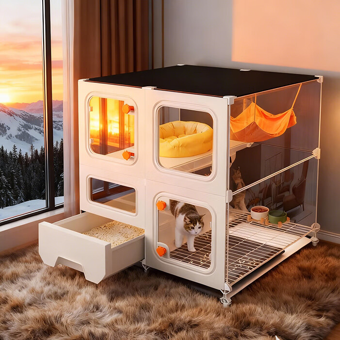 蔻丝猫笼子家用室内超大自由空间双托盘可控砂猫窝猫厕所一体猫咪别墅