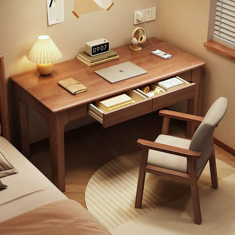 欣慕雅中式实木结实书桌简约现代家用学生写字桌办公床头书房成人电脑桌 胡桃色单桌【加厚加粗】 600x400x75MM