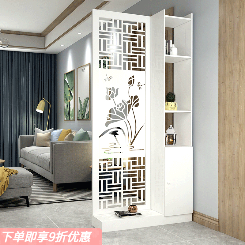 弘星隆屏风隔断玄关柜客厅小户型简约现代时尚餐厅进门双面雕花镂空装饰 出水芙蓉屏风柜带门高190*宽70