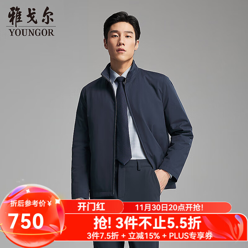 雅戈尔（YOUNGOR）羽绒服男士立领商务款品质面料鹅绒充绒羽绒服温暖舒适2025新品 灰蓝VSYW419869HLA XL 180/100A （推荐150-160斤）