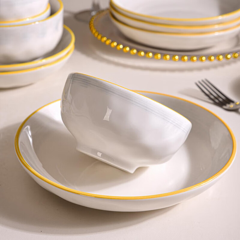 想迦月如烟系列陶瓷餐具2025新款高颜值餐具陶瓷碗盘釉下彩乔迁送礼 8人食32件套装【月如烟】