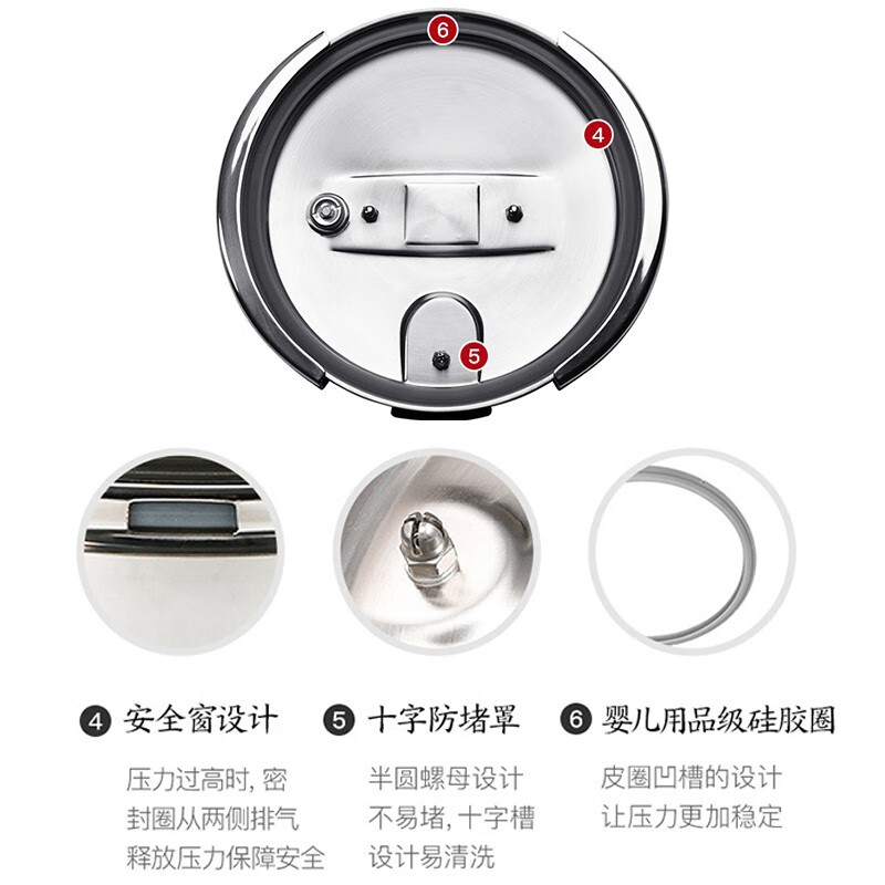 UKK防爆高压锅一键开合316L不锈钢压力快锅燃气电磁炉明火通用22cm 316L防爆压力锅 22cm 6L