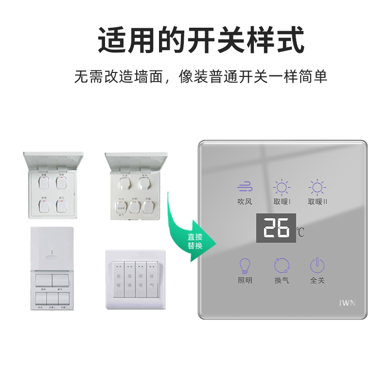 iWN智能浴霸开关4五开合一触摸防水玻璃面板浴室灯风暖已接入米家APP 【Mesh2.0智能版】 皓月白 支持智能控制