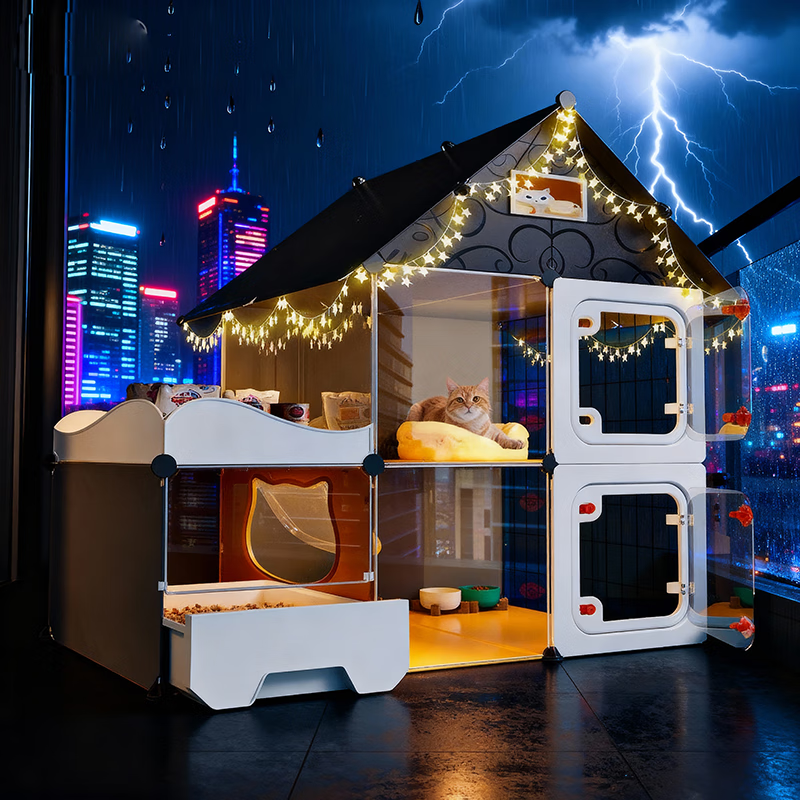 蔻丝猫笼子超大自由空间家用室内星星灯猫别墅猫窝猫厕所一体猫屋猫柜