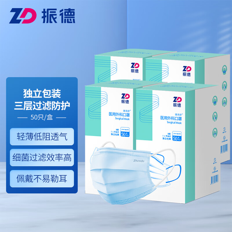 振德(ZHENDE)一次性医用外科口罩—口罩价格走势,品质可靠