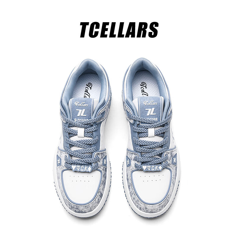 Tcellars板鞋男鞋2025冬季新款轻奢涂鸦潮鞋低帮厚底复古百搭休闲鞋子男款 牛仔蓝（Tpai） 44
