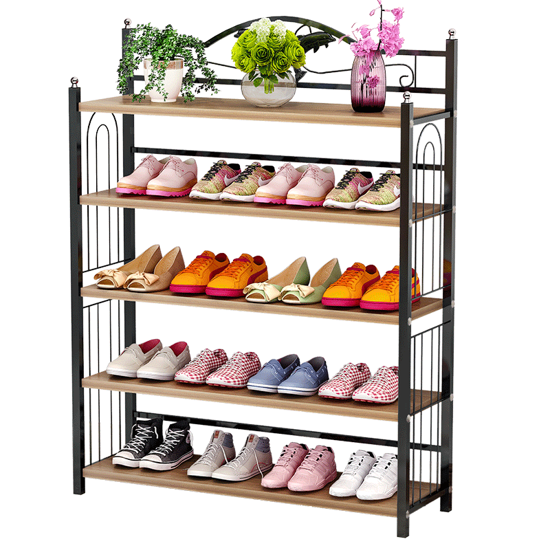 索尔诺简易鞋架鞋柜家用经济型宿舍鞋柜门口玄关鞋架收纳架子层架多层置物架储物架 9835 深灰闪银支架+北欧胡桃