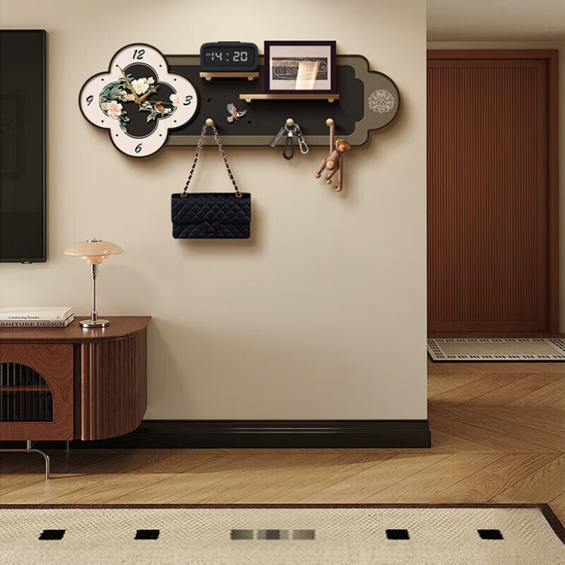 立始中古风挂钩置物架洞洞板钟表入户玄关钥匙收纳架卧室衣帽架挂衣钩 莺啼晓露--60*22.5