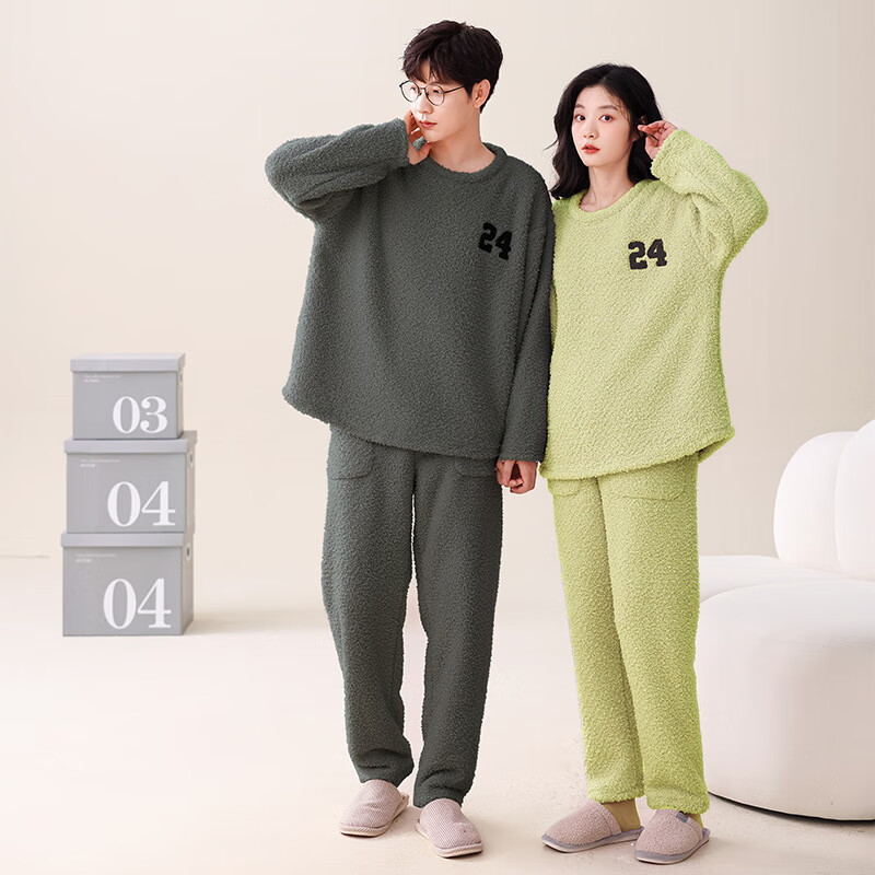 芬腾可安（FENTENGCARE）【M】软绵绵半边绒情侣睡衣冬季睡袍套装柔软休闲感外穿家居服 61008 XXXL