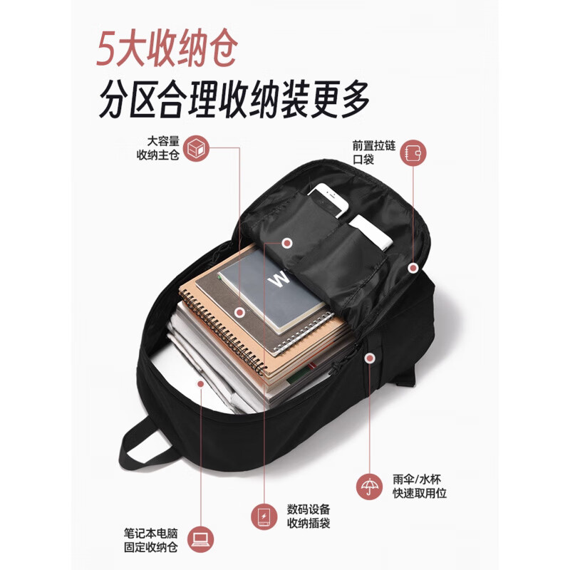 李宁(LI-NING)李宁书包双肩包男大容量户外旅行通勤大容量背包初高中大学生书包 主图同款黑色【大容量 多隔层设计】保证 20-35升(备)